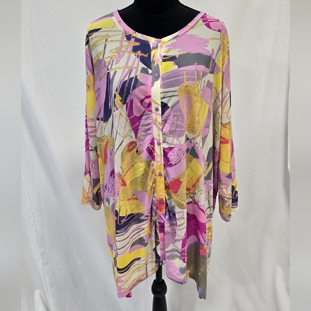 LOGO Lori Goldstein women 4X tunic knit top, sheer, grungecore boho lagenlook